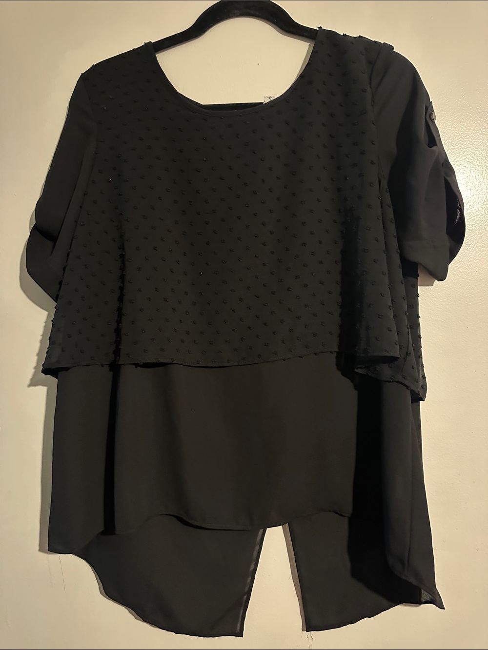 NY Collection Black Layered Swiss Dot Top